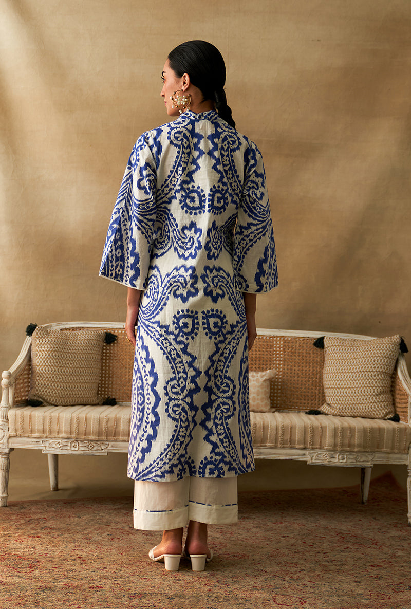 Blue Ikat Print Marigold Kurta Set