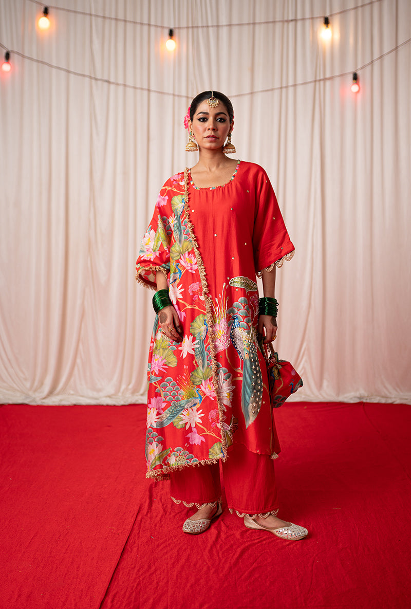 Red Printed Oversize Kamli 2.0 Kurta Set