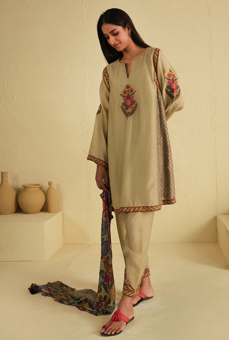 Earth Green Side Gathered Noorie Kurta Set