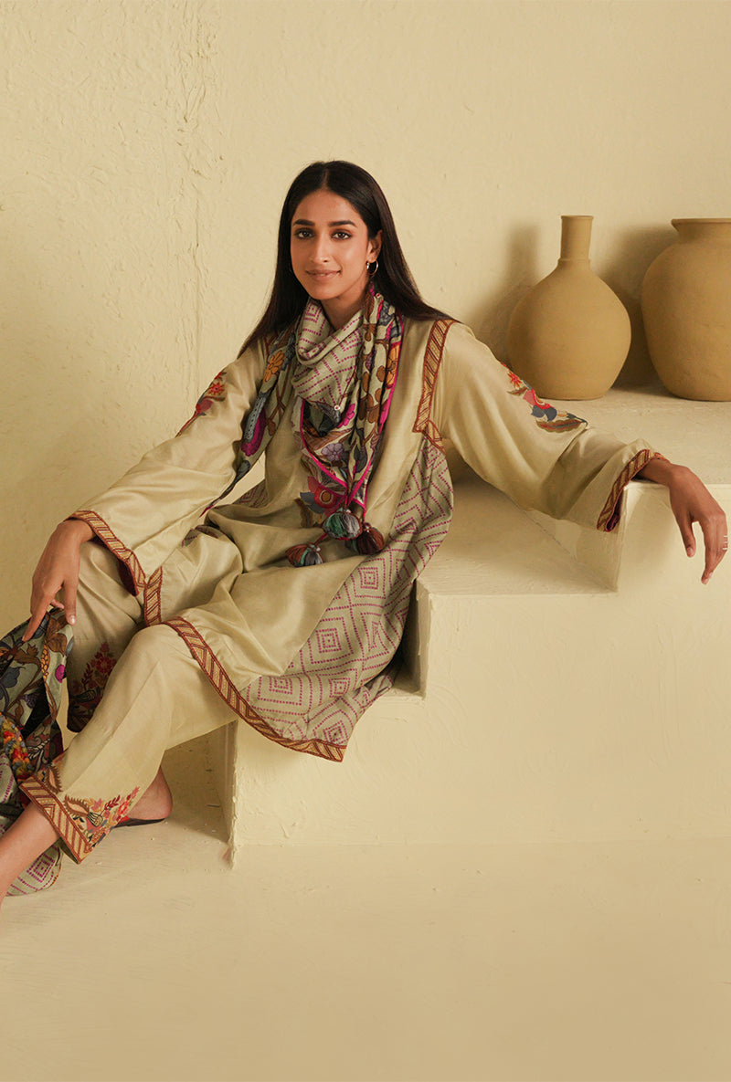 Earth Green Side Gathered Noorie Kurta Set