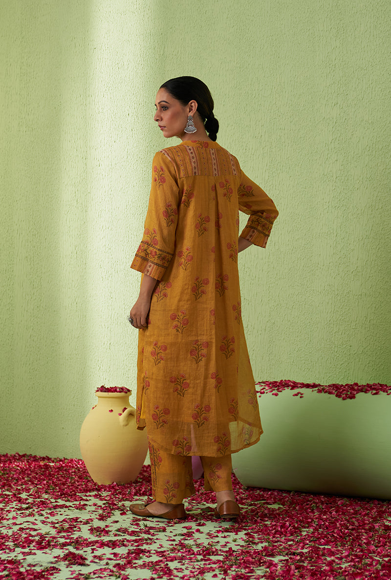 Mustard Mughal Print Tara Kurta Set