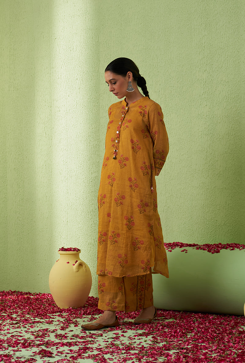 Mustard Mughal Print Tara Kurta Set