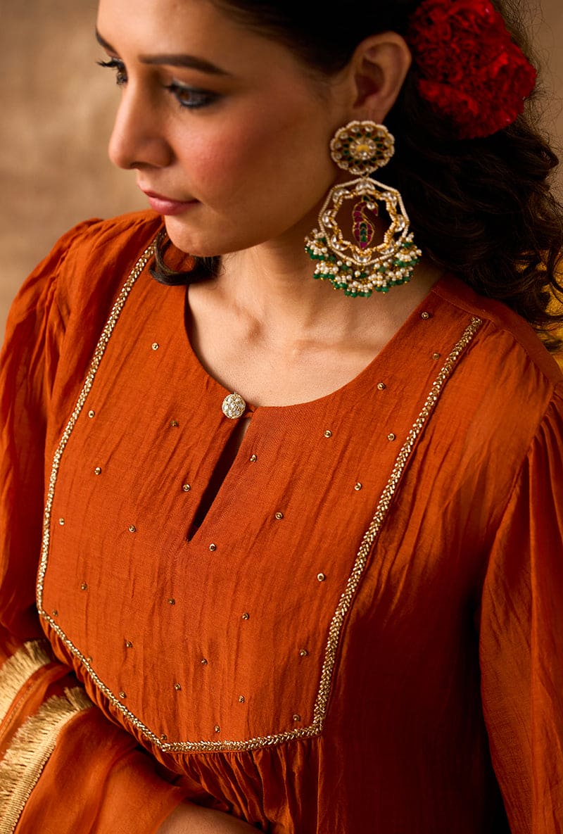 Meghna Nayyar In Rust Hand Embroidered Khwaab Kurta Set