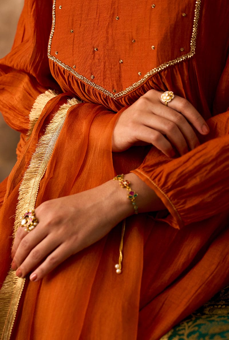 Meghna Nayyar In Rust Hand Embroidered Khwaab Kurta Set