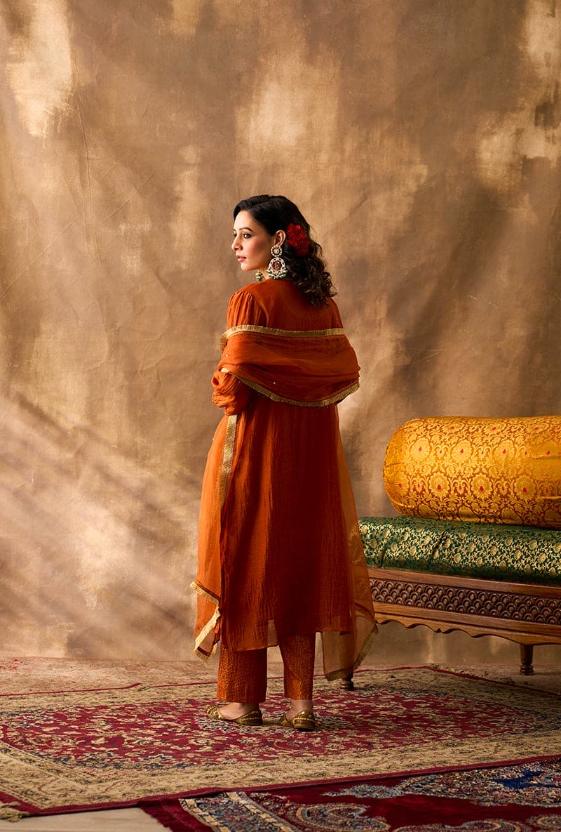 Rust Hand Embroidered Khwaab Kurta Set