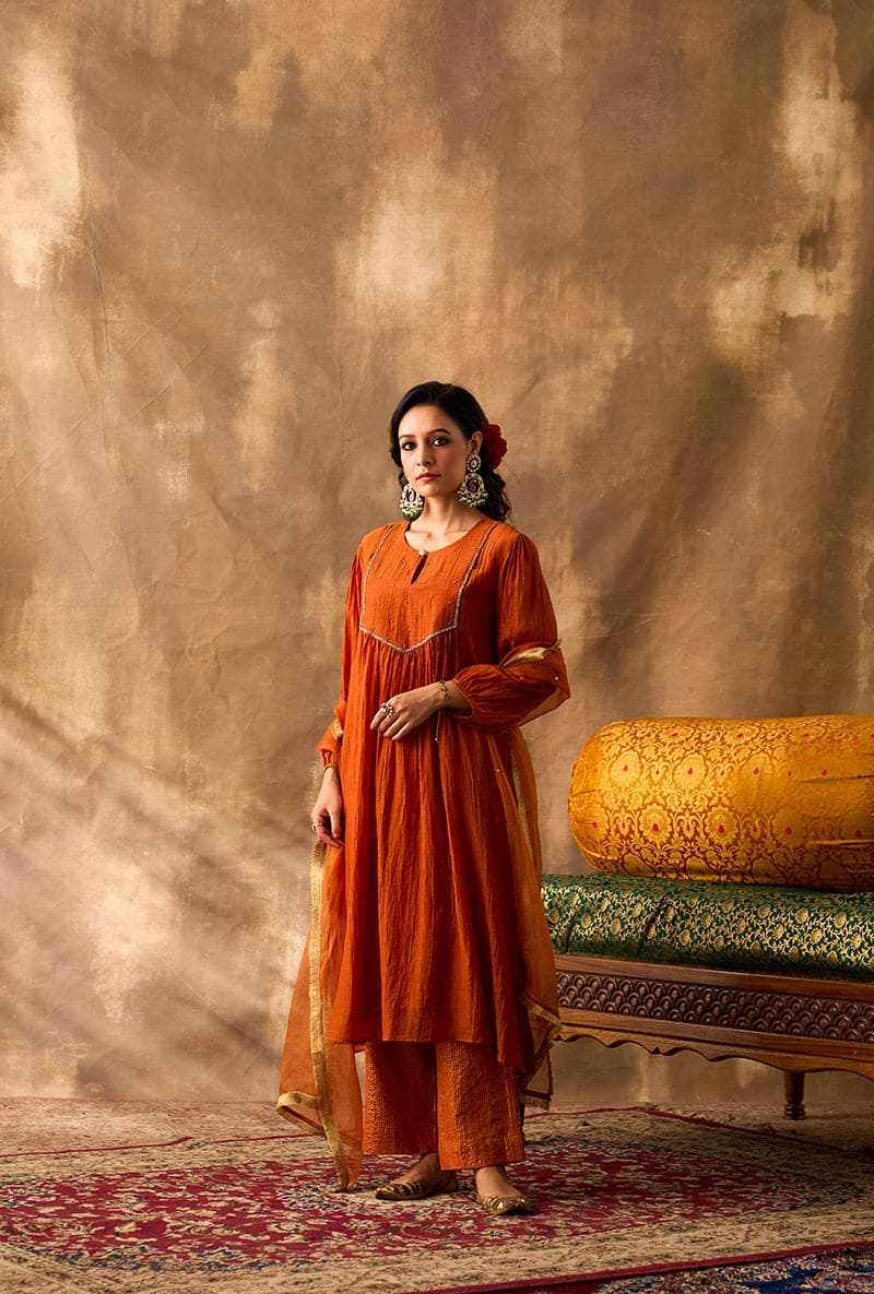 Rust Hand Embroidered Khwaab Kurta Set