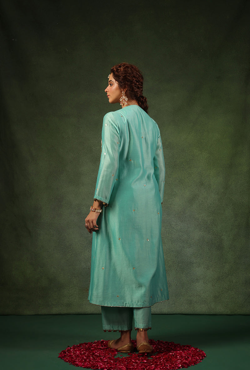 Light Blue Heavy Zardosi Yoke Ishq Kurta Set