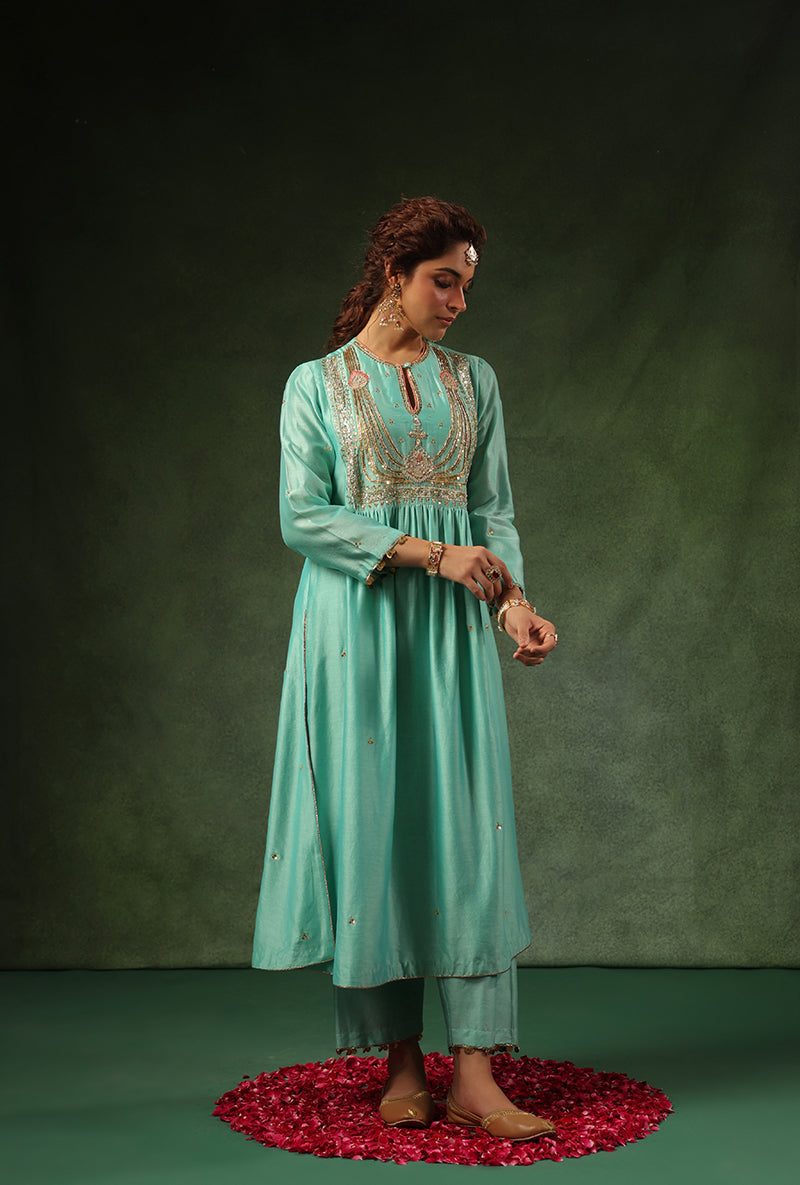 Light Blue Heavy Zardosi Yoke Ishq Kurta Set