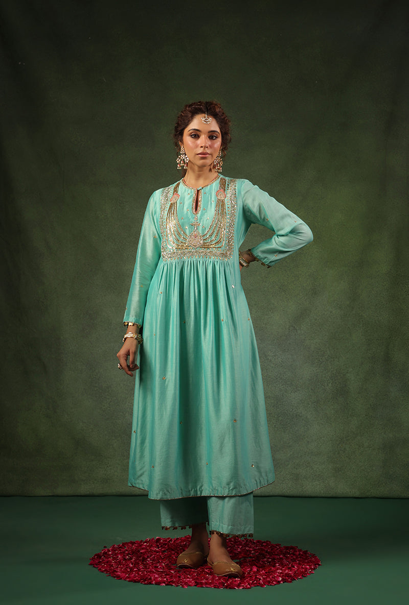 Light Blue Heavy Zardosi Yoke Ishq Kurta Set