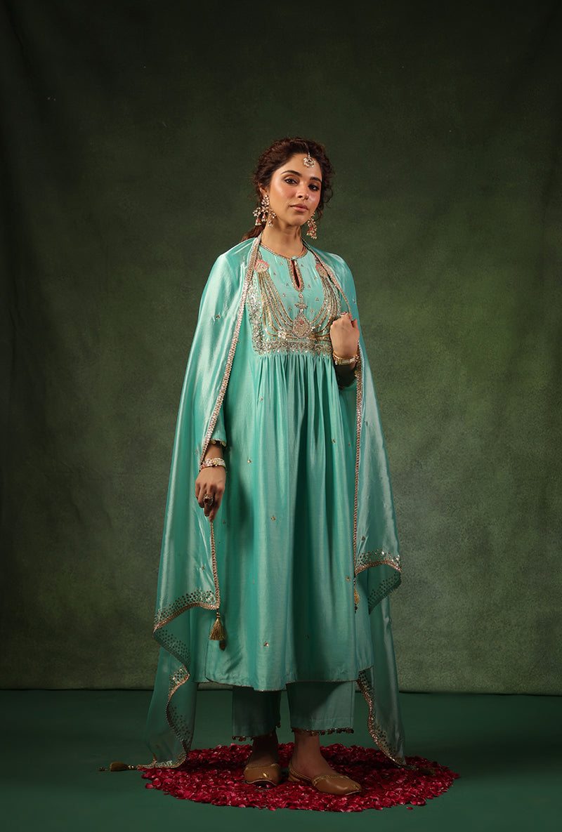 Light Blue Heavy Zardosi Yoke Ishq Kurta Set