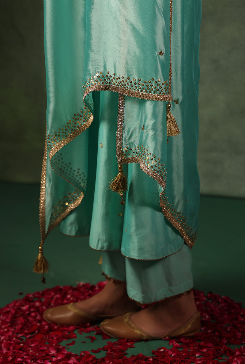 Light Blue Heavy Zardosi Yoke Ishq Kurta Set