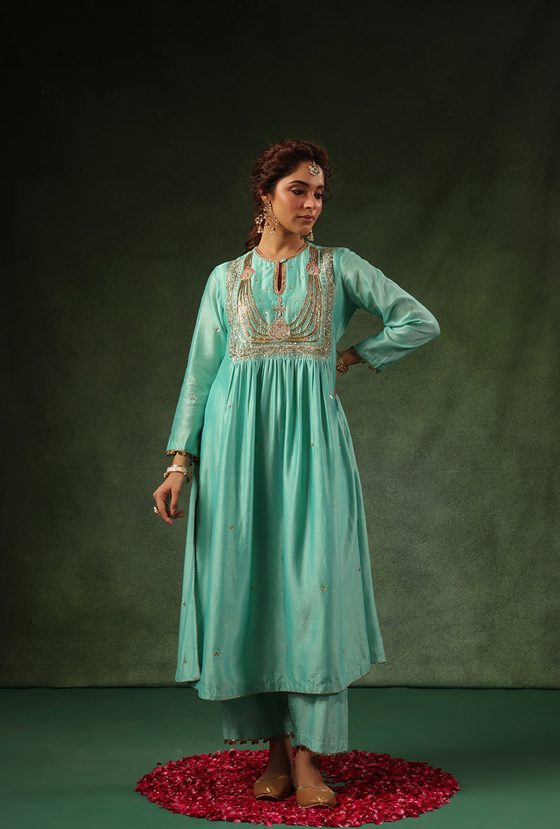 Light Blue Heavy Zardosi Yoke Ishq Kurta Set