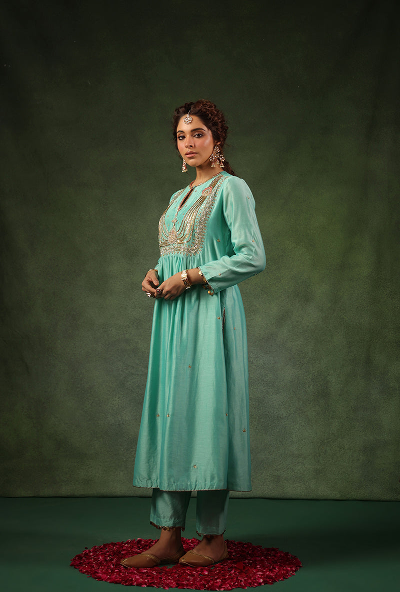 Light Blue Heavy Zardosi Yoke Ishq Kurta Set