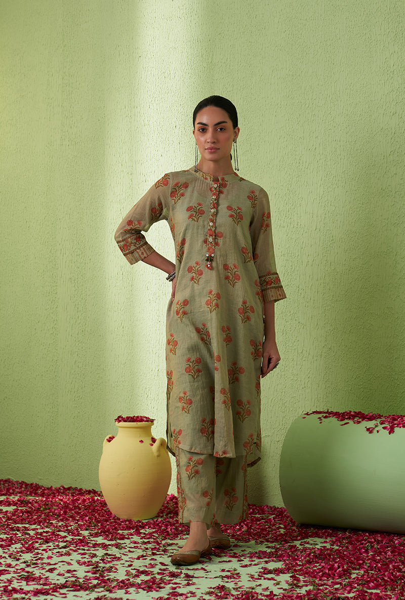 Mint Green Mughal Print Tara Kurta Set