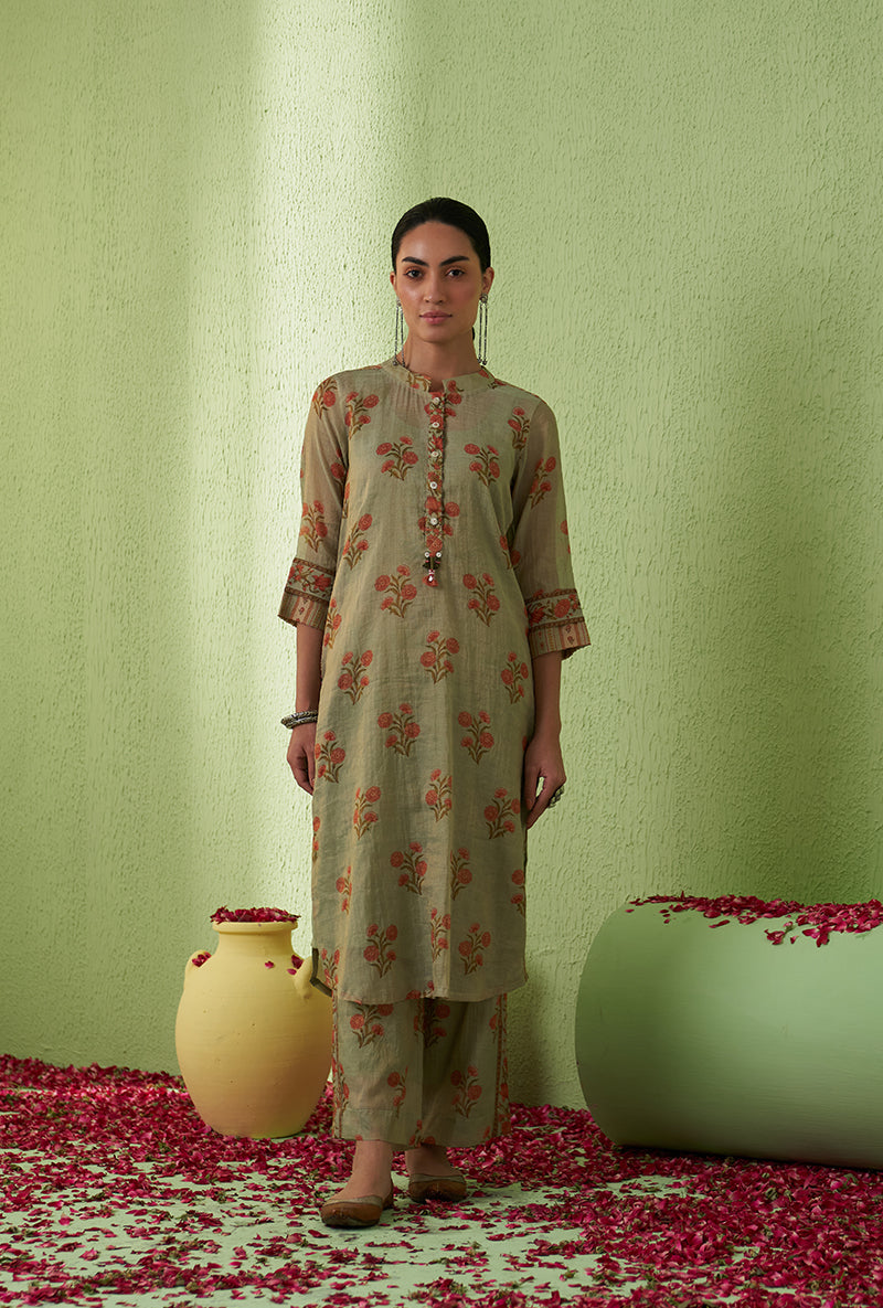 Mint Green Mughal Print Tara Kurta Set