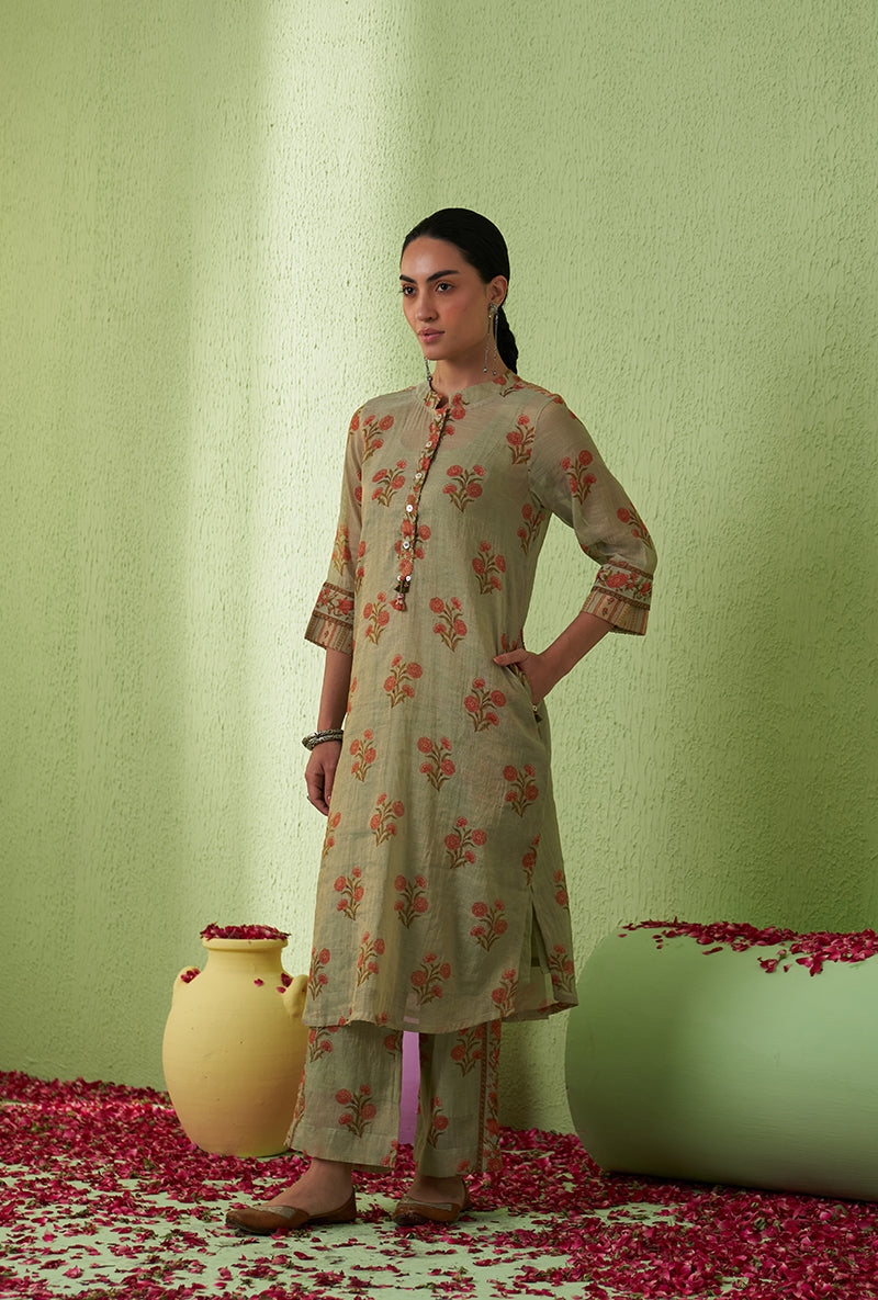 Mint Green Mughal Print Tara Kurta Set