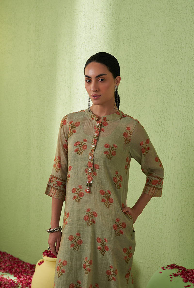 Mint Green Mughal Print Tara Kurta Set