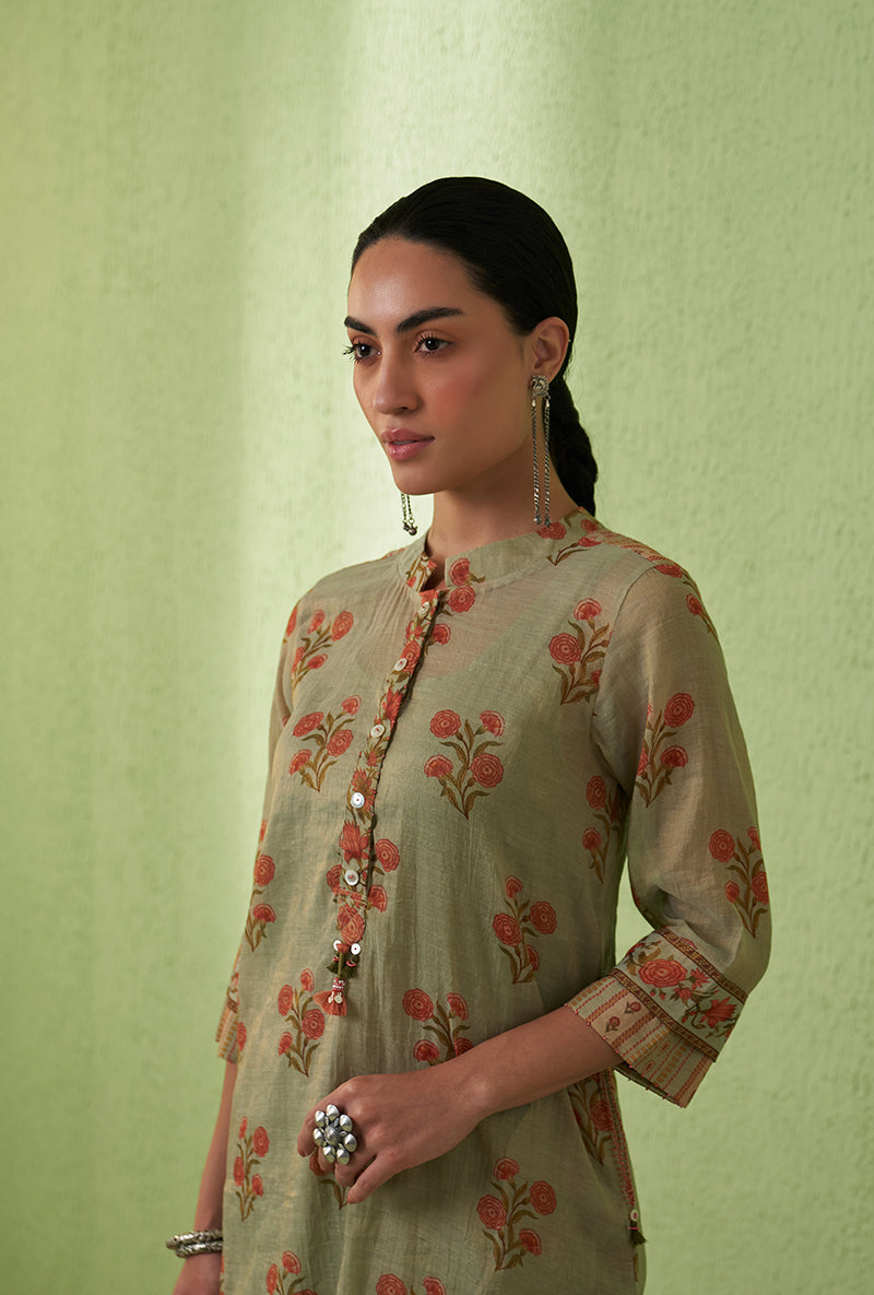 Mint Green Mughal Print Tara Kurta Set