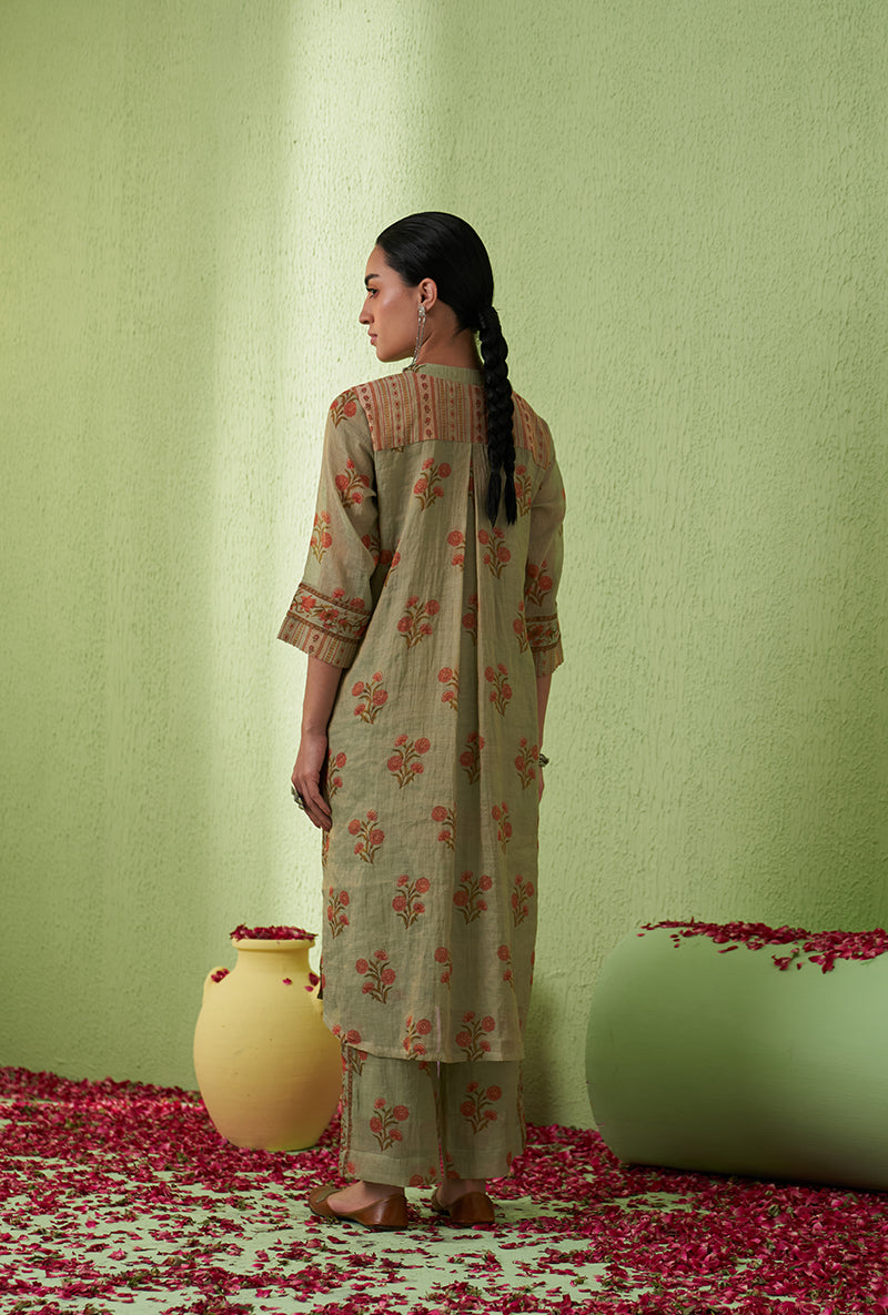 Mint Green Mughal Print Tara Kurta Set