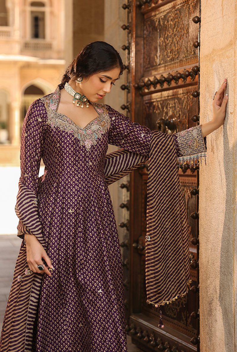 Purple Printed Raag Kalidar Set