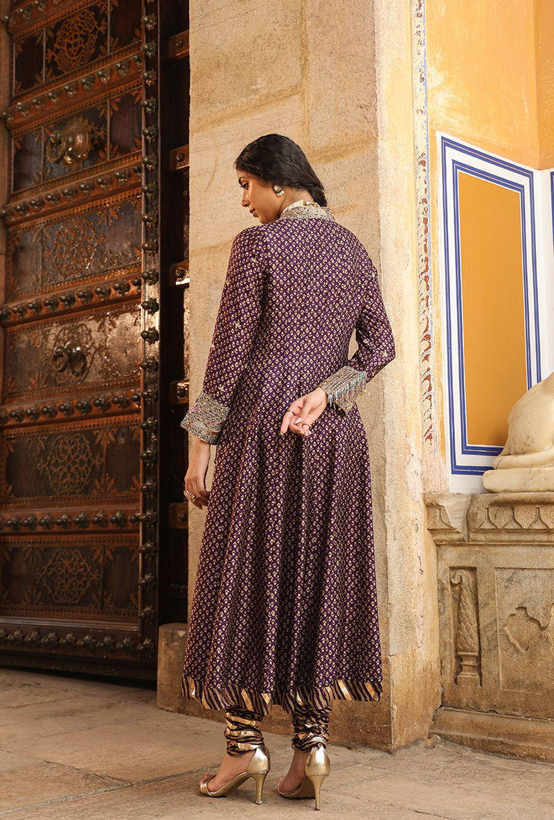 Purple Printed Raag Kalidar Set