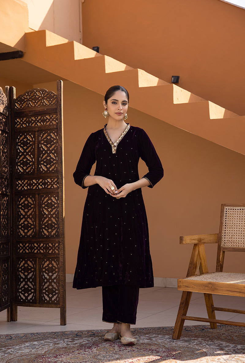 Burgundy Cut Work Sitara Ghazal Kurta Set