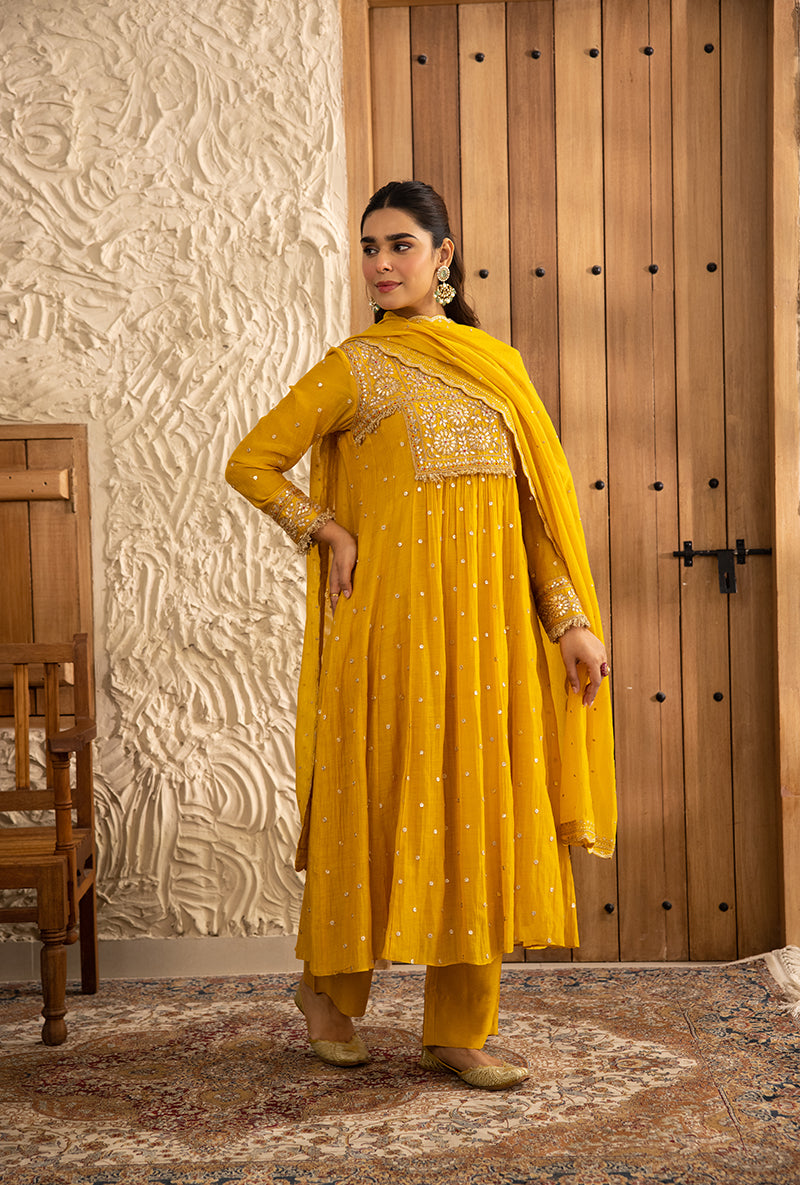 Yellow Gota Anarkali Masakali Kurta Set