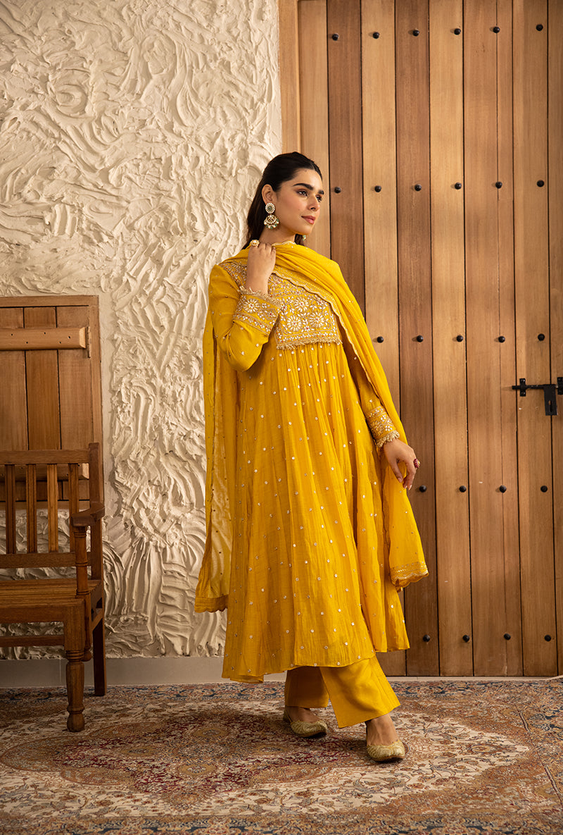 Yellow Gota Anarkali Masakali Kurta Set