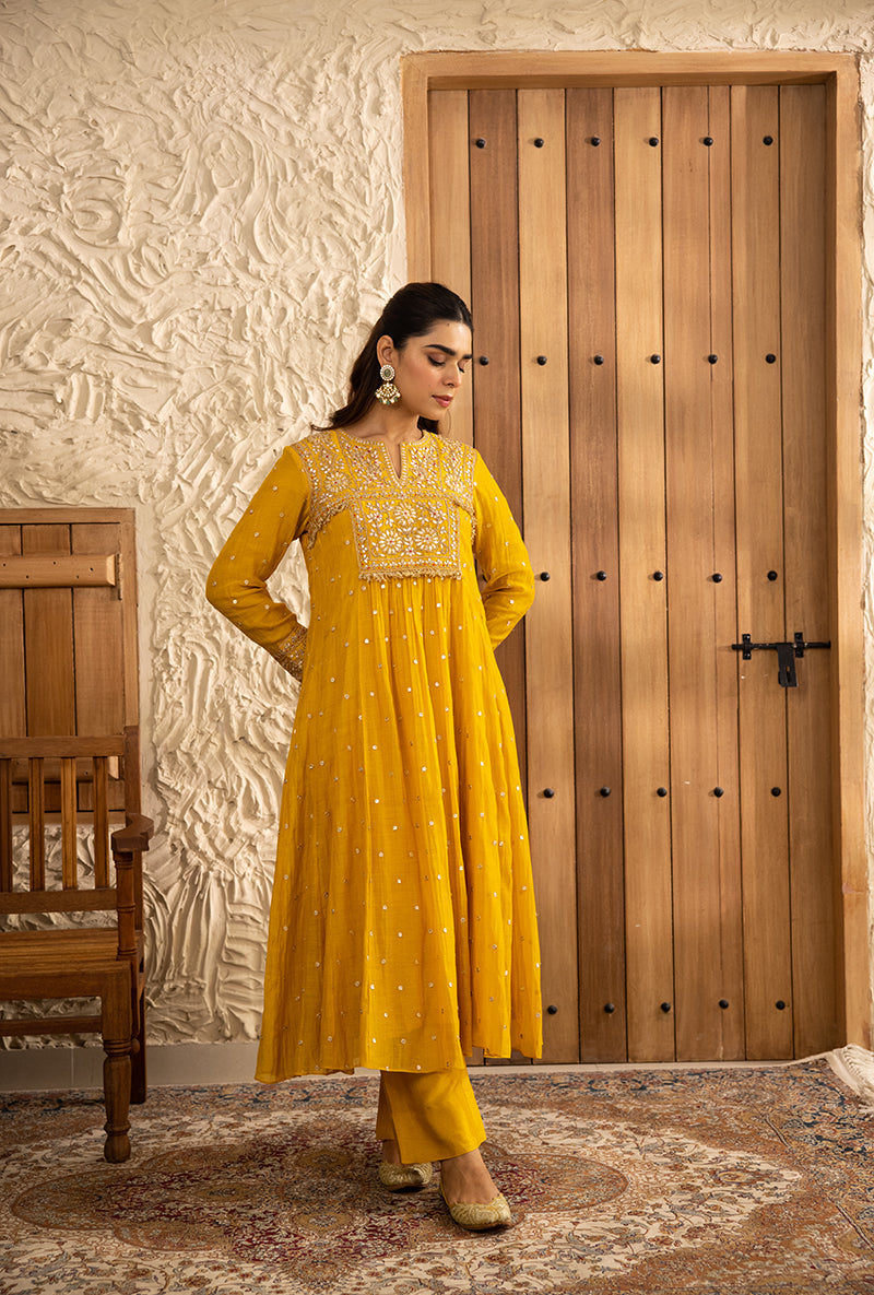 Yellow Gota Anarkali Masakali Kurta Set