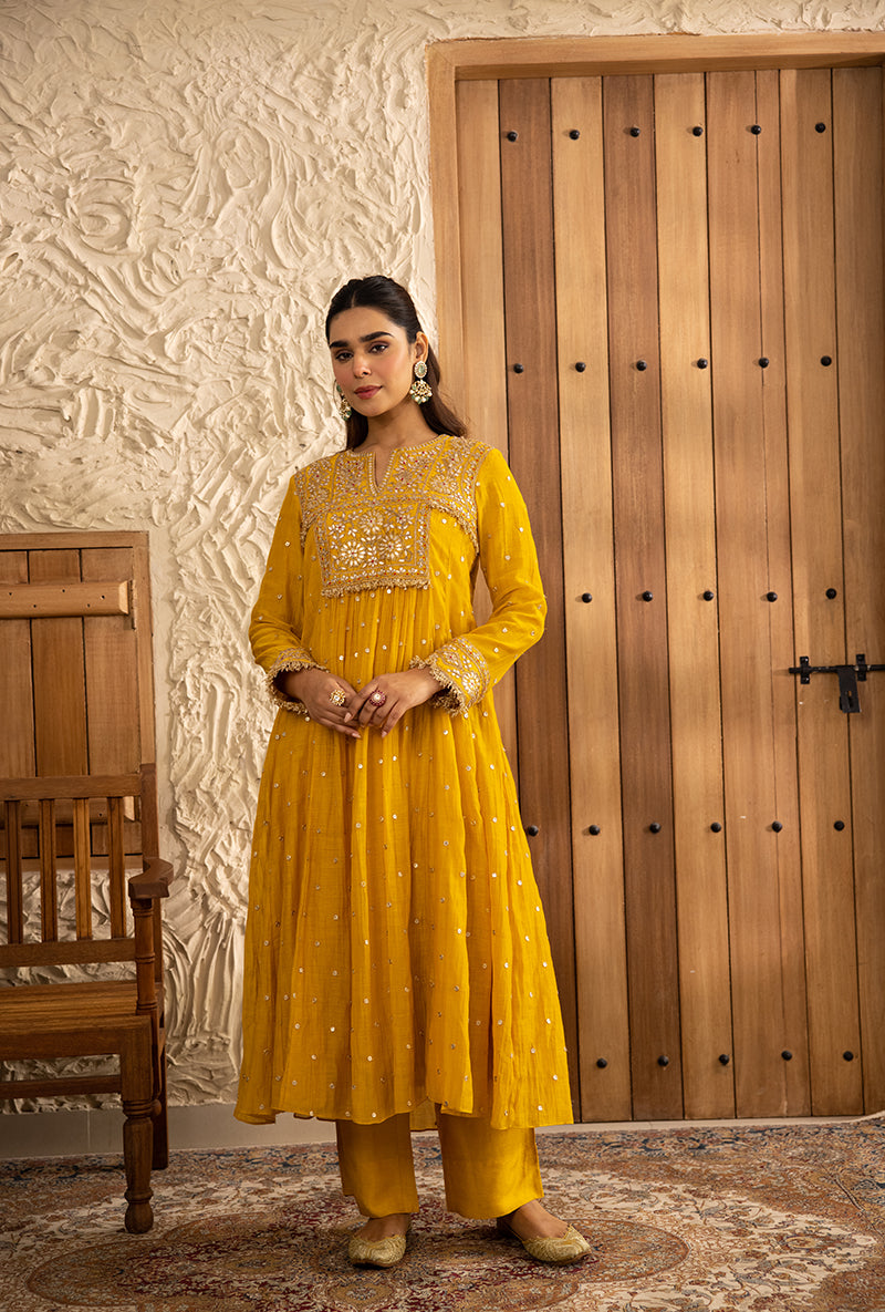 Yellow Gota Anarkali Masakali Kurta Set