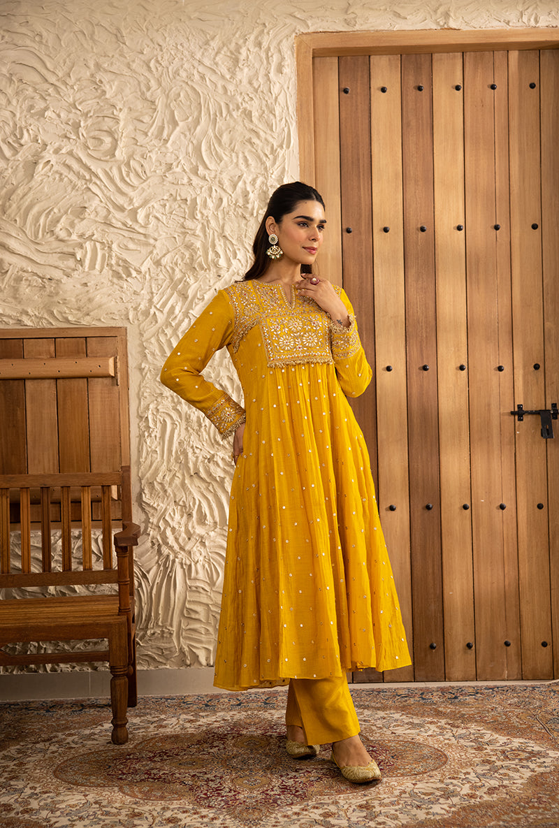 Yellow Gota Anarkali Masakali Kurta Set