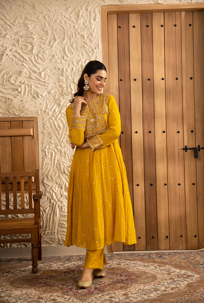 Yellow Gota Anarkali Masakali Kurta Set