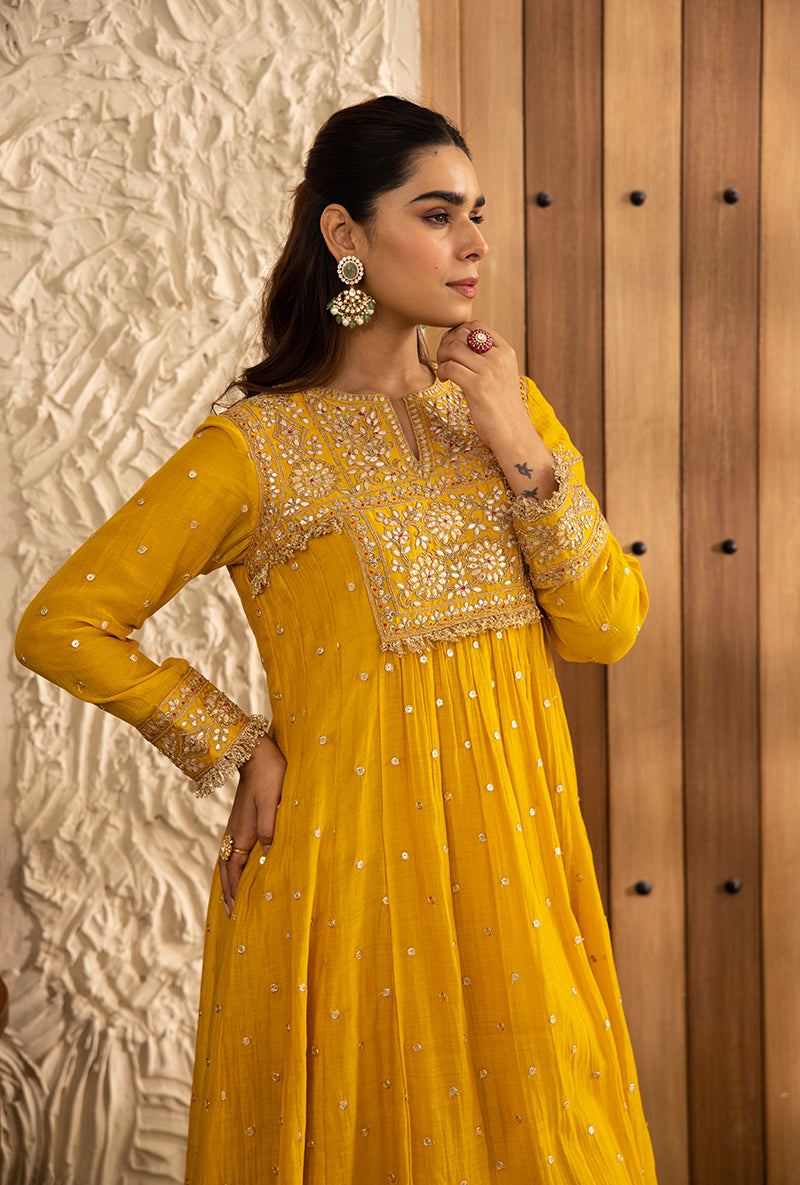 Yellow Gota Anarkali Masakali Kurta Set