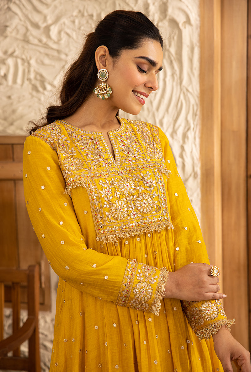 Yellow Gota Anarkali Masakali Kurta Set