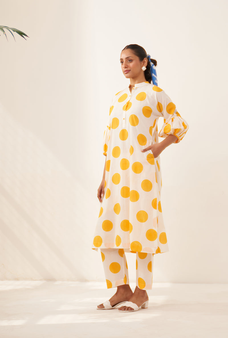 Mehal Kejriwal In Yellow Polka Lovebirds Kurta Set