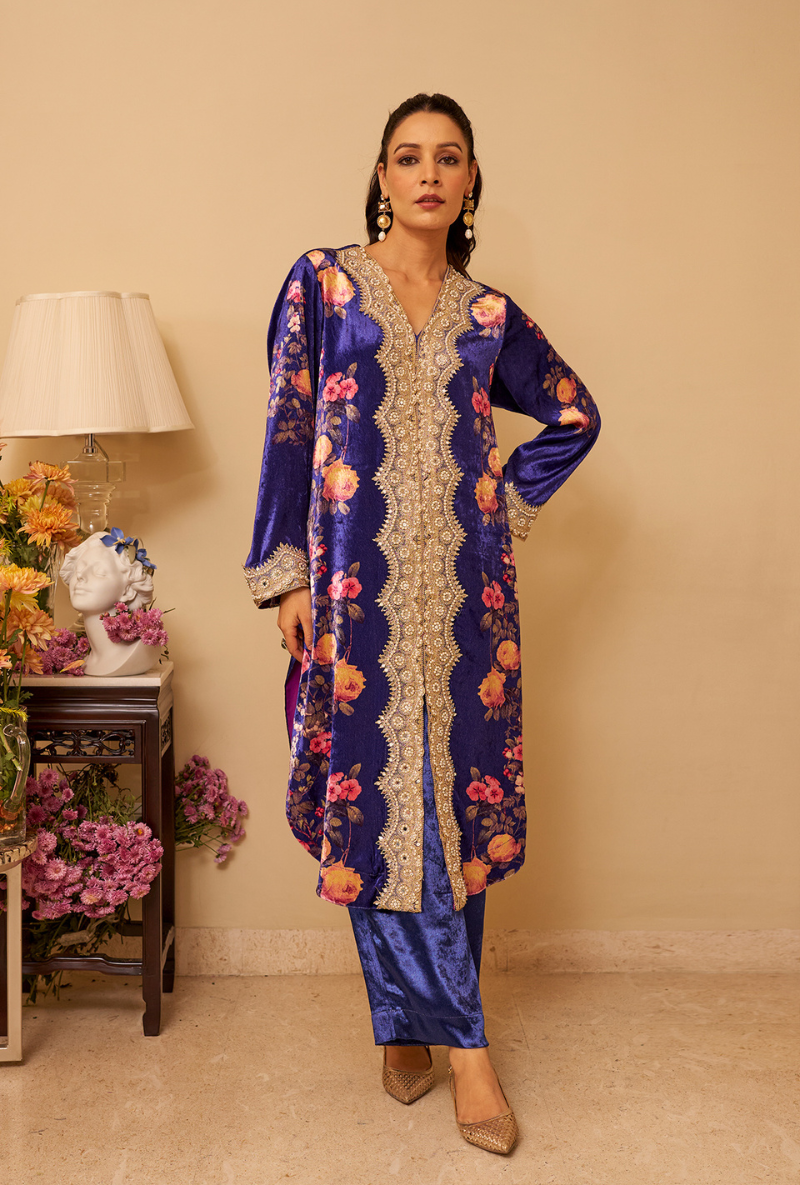 Royal Blue Botanic Bliss Aiza Kurta Set