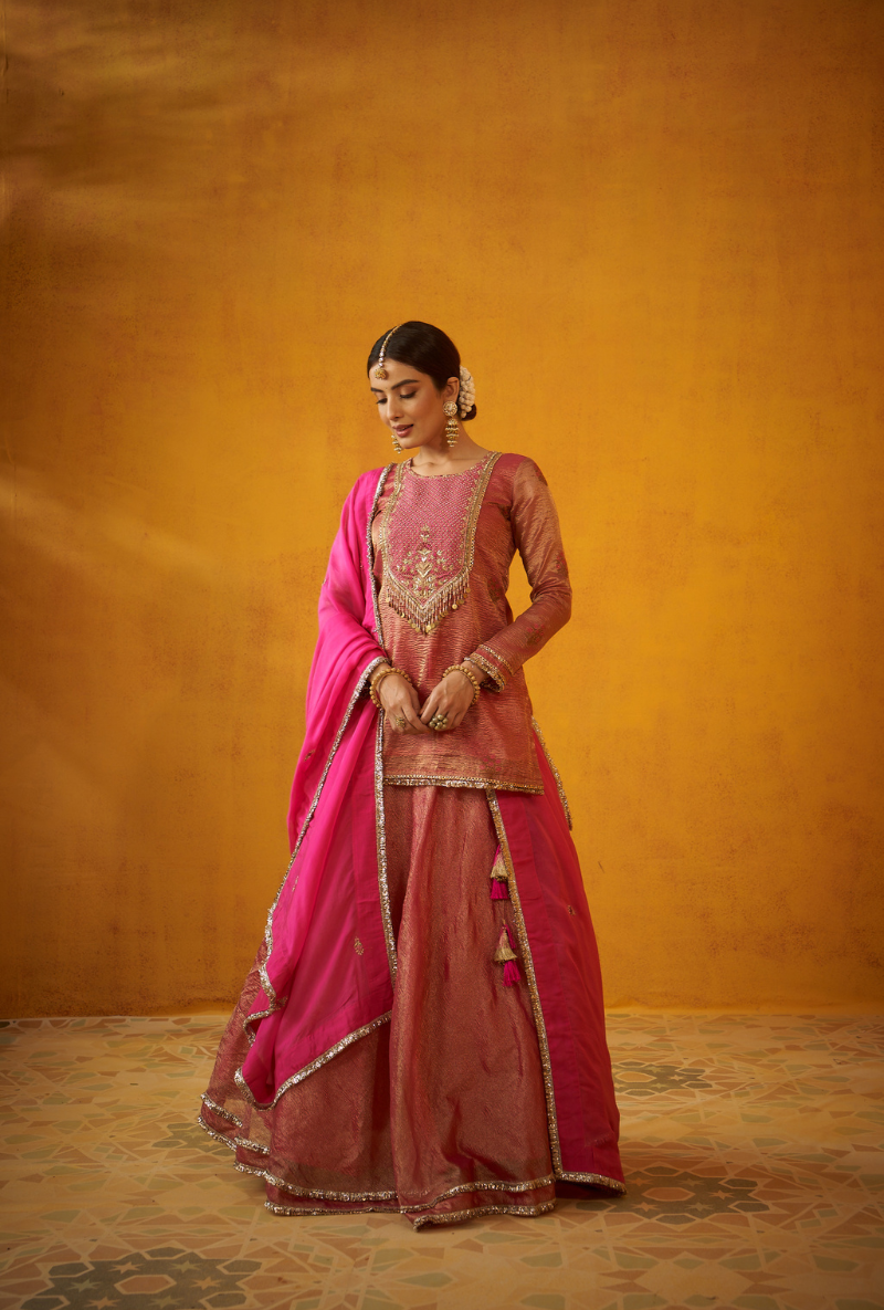 Pink Benarasi Tissue Kainaat Lehenga Set