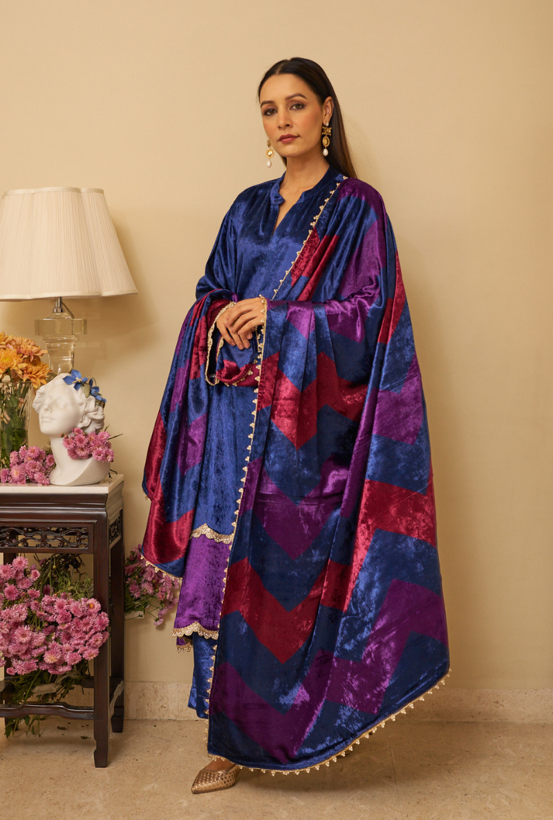 Blue Color Block Majesty Aiza Kurta Set