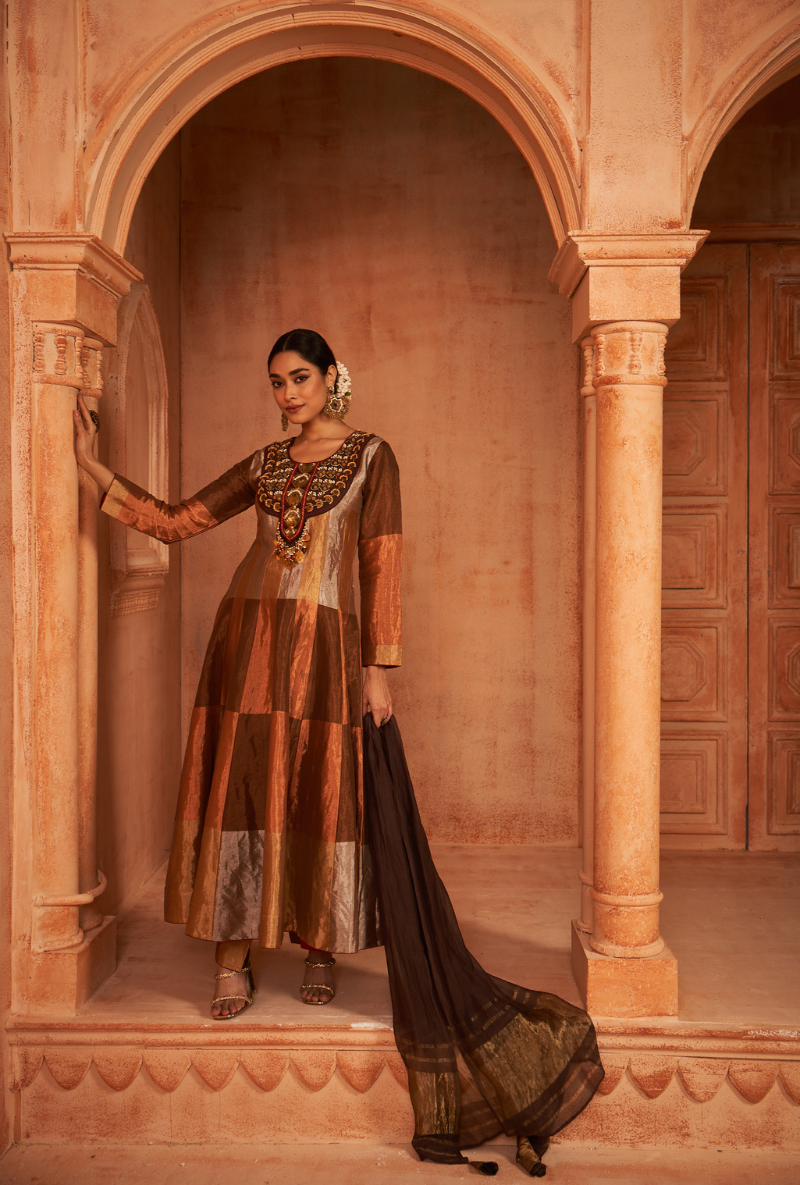 Brown Metallic Zardosi Work Kainaat Anarkali Set