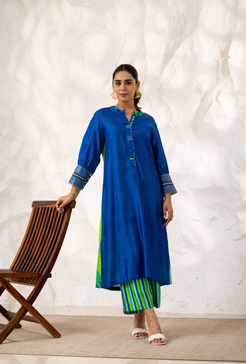 Blue Printed Back Long Ivy Kurta Set