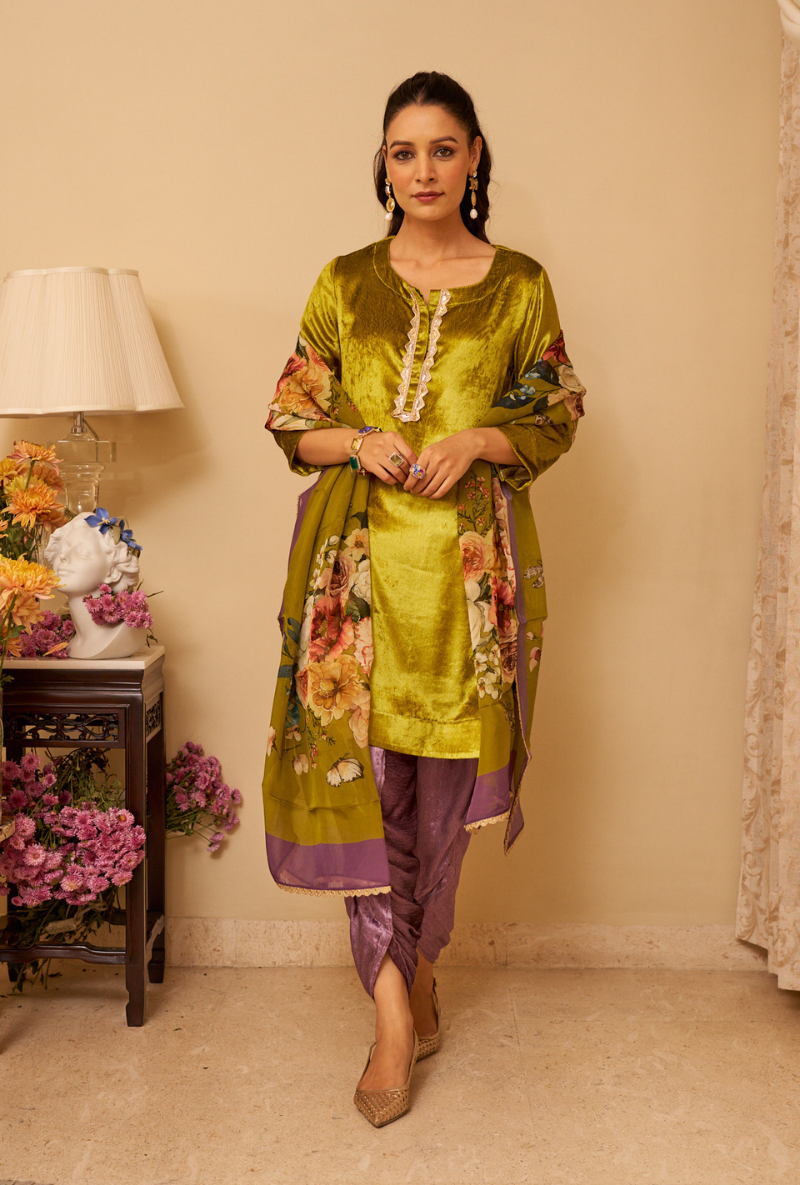 Mehendi Green Fern Whisper Aiza Kurta Set