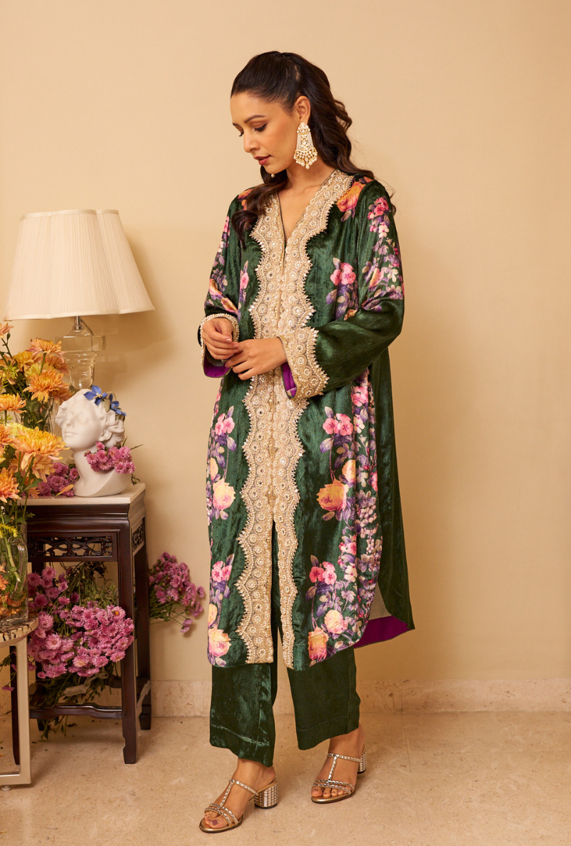 Emerald Green Bloom Aiza Kurta Set