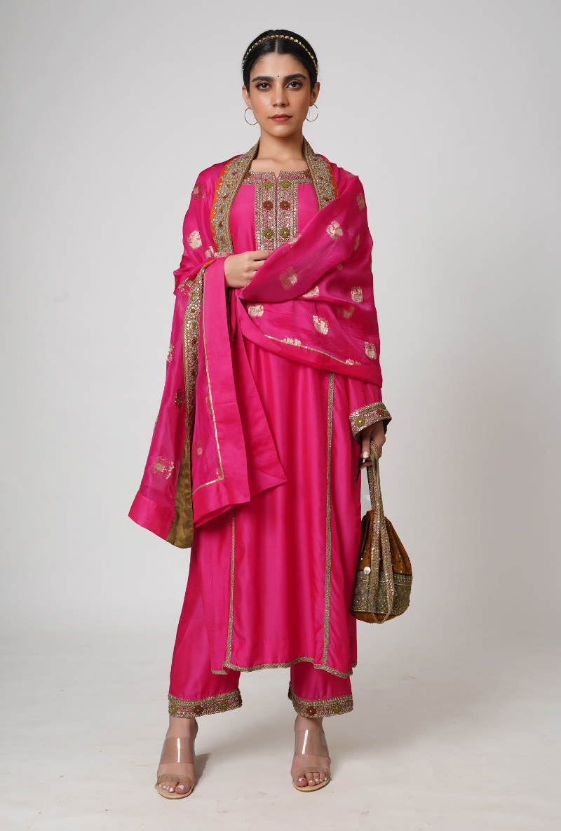 Raspberry Straight Chhaya Kurta Set