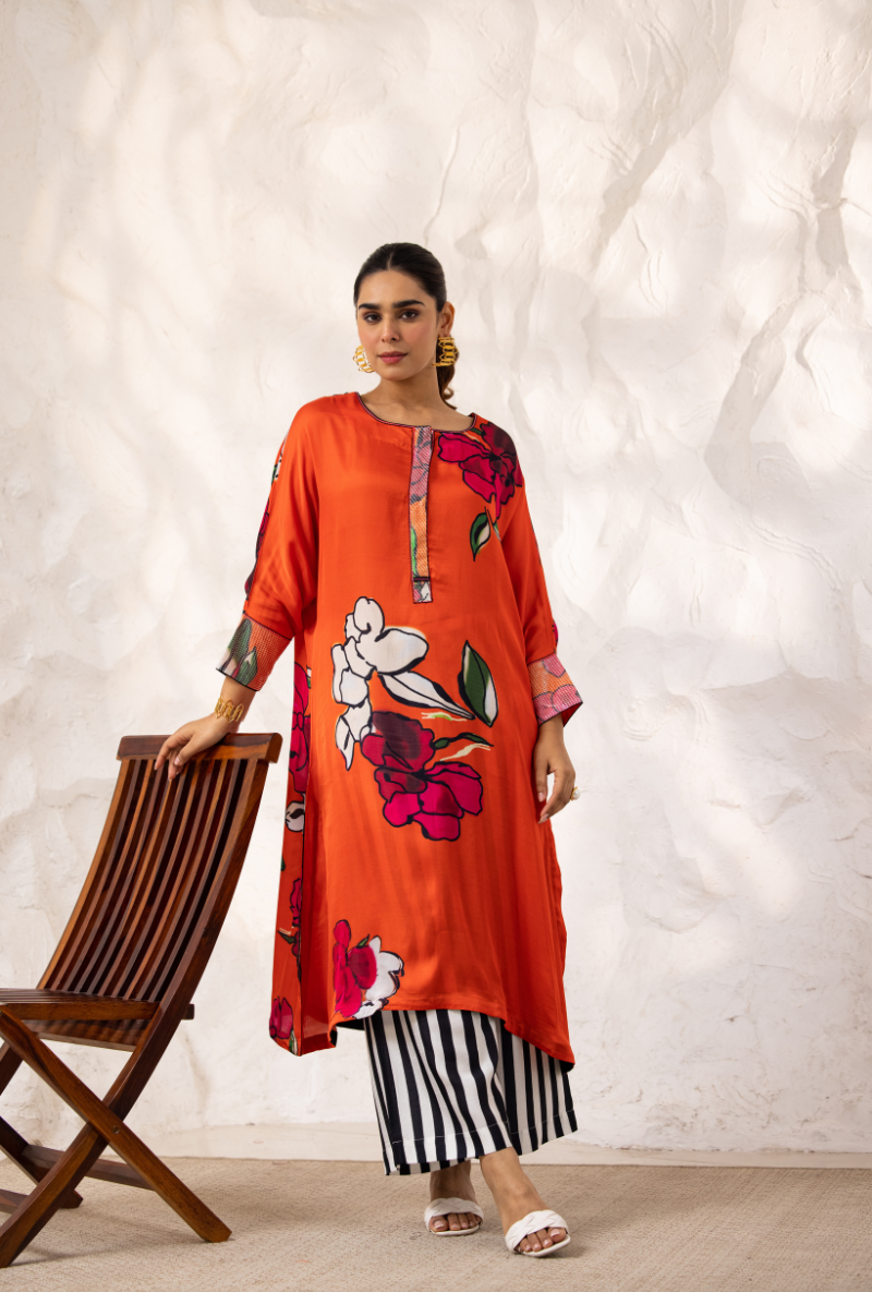 Red Long Floral Ivy Kurta Set