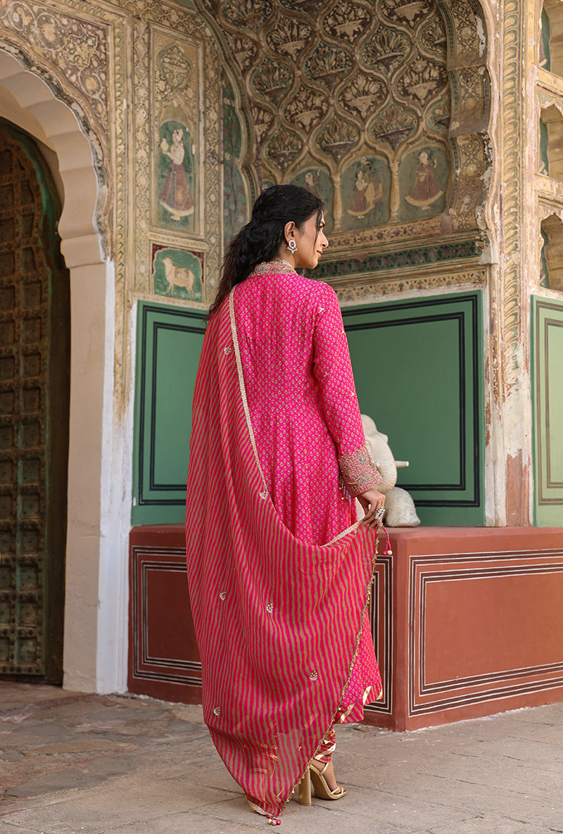 Pink Printed Raag Kalidar Set