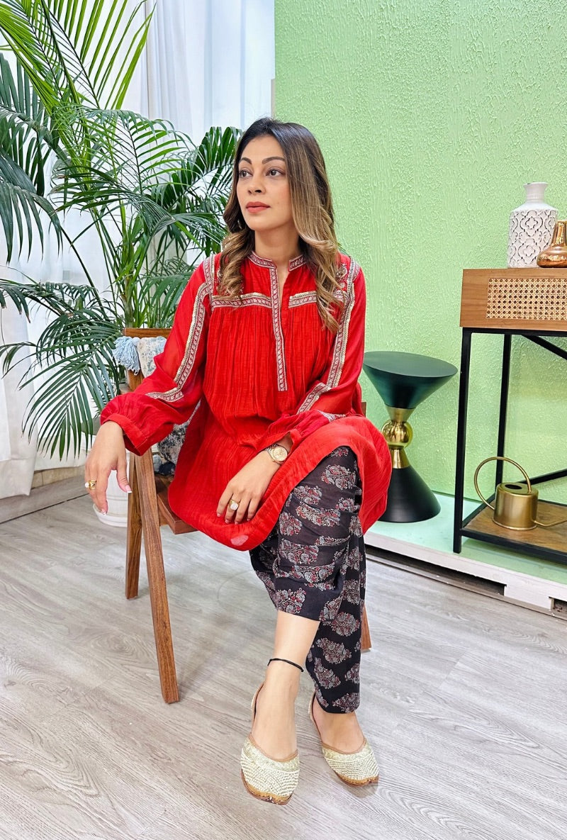 Meghna Nayyar In Red Dhoti Kurta Set