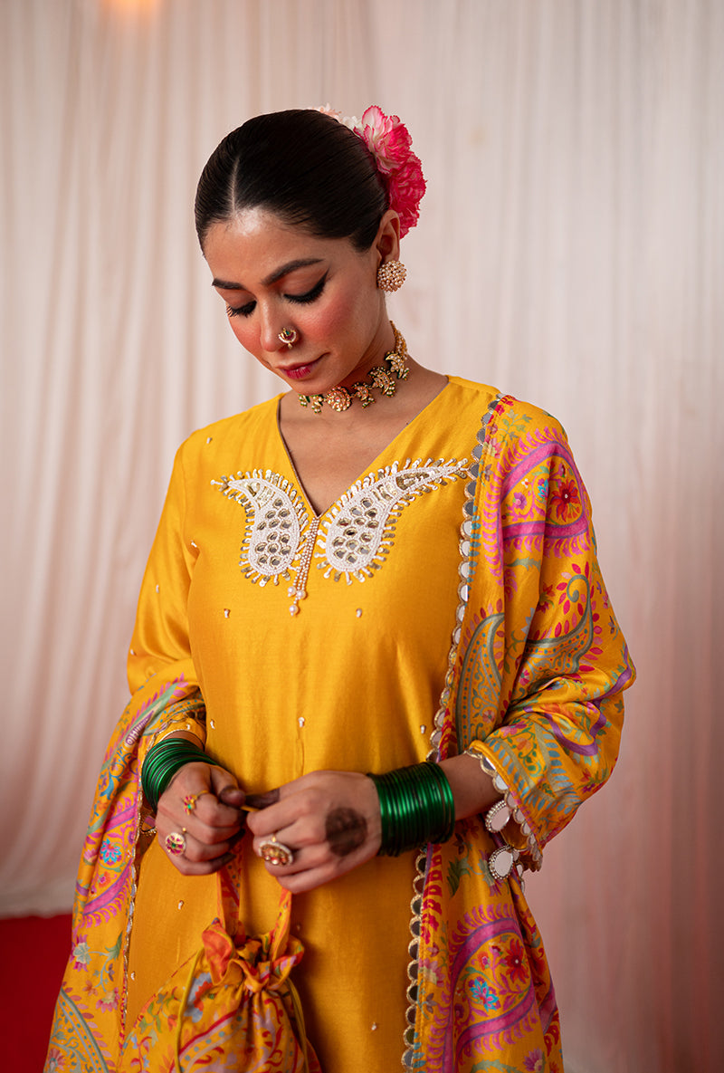 Yellow Embroidered Kikli Sharara Set