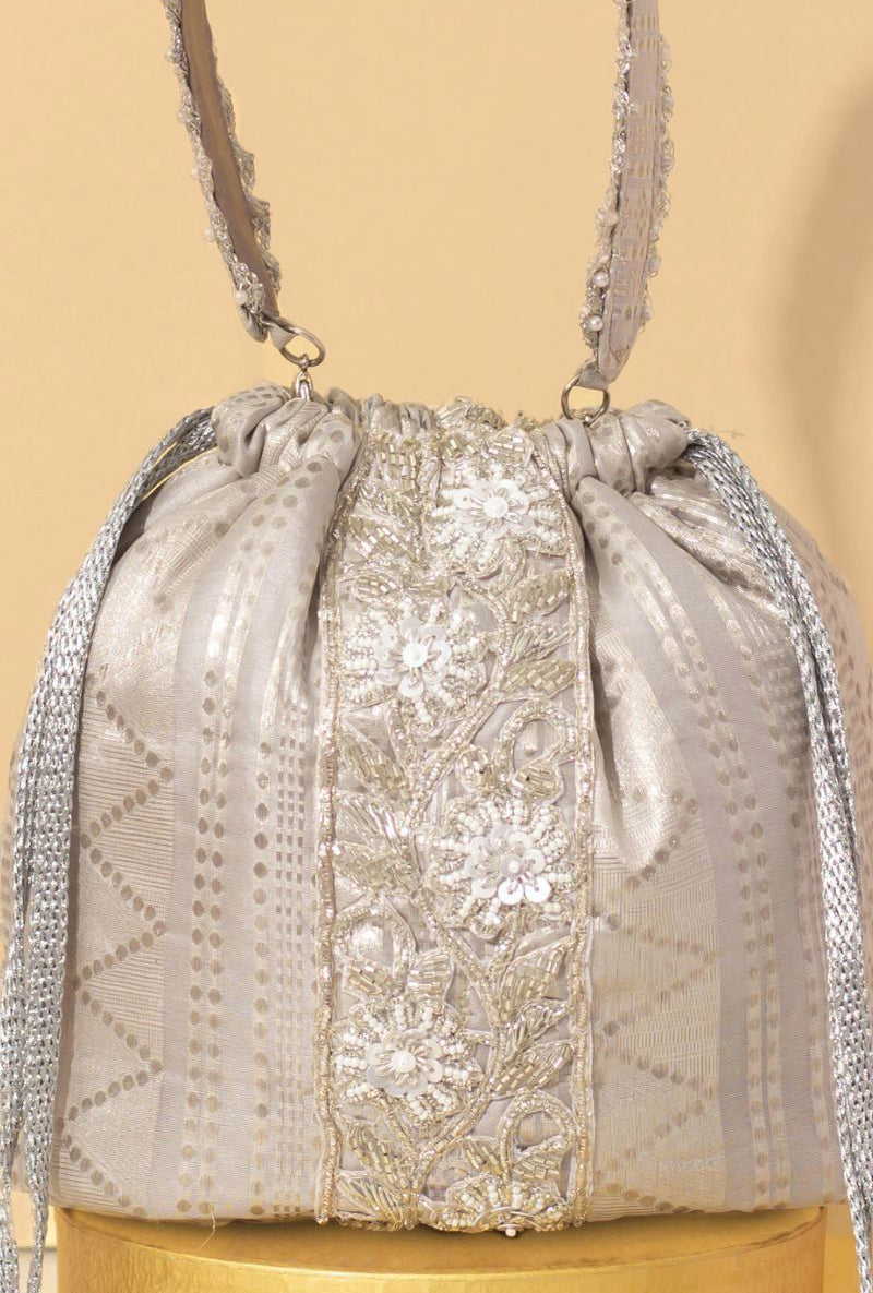 Hayat Organza Bucket Bag - Silver