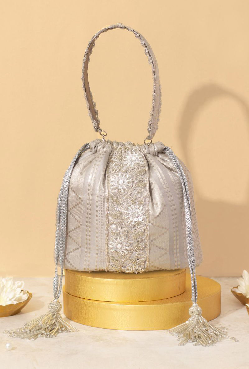 Hayat Organza Bucket Bag - Silver