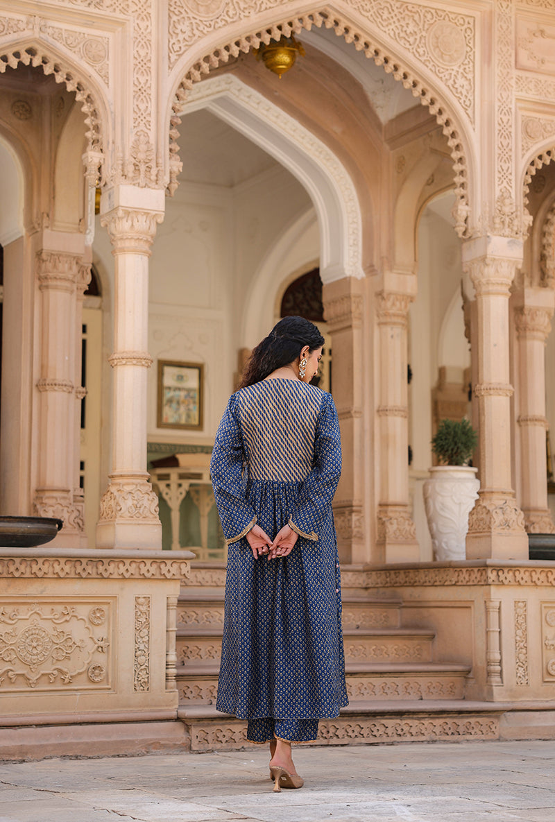 Indigo Printed Frockstyle Raag Kurta Set